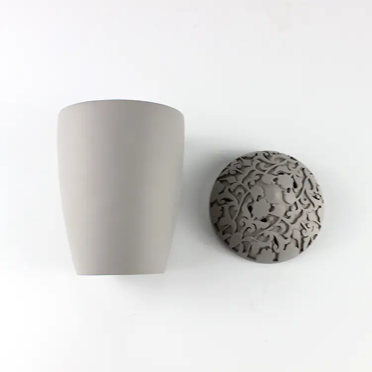 Carving Decorative Pattern Concrete Candle Holder with Concrete Lids