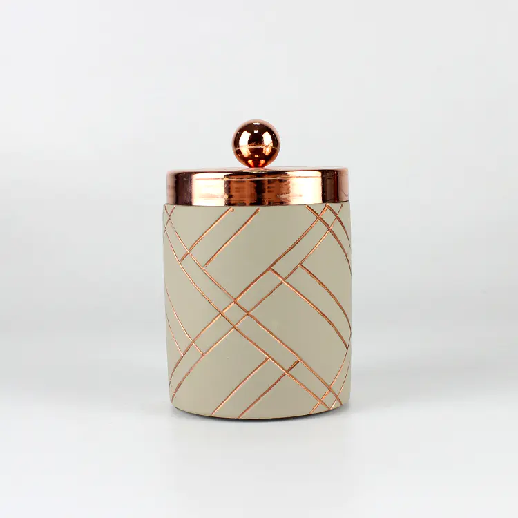Design moderne Custom Logo Concrete Candle Holder avec couvercle en métal pour la décoration intérieure