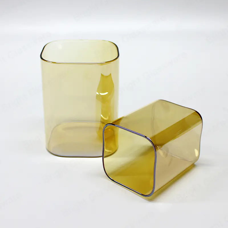 450ml Square Shape Light Amber Glass Candle Jars Holder