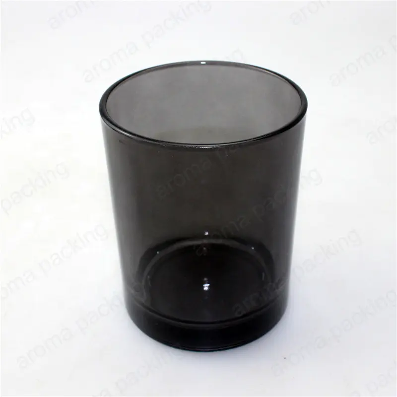 木製のふた付きキャンドルのための空半透明の黒いガラス瓶