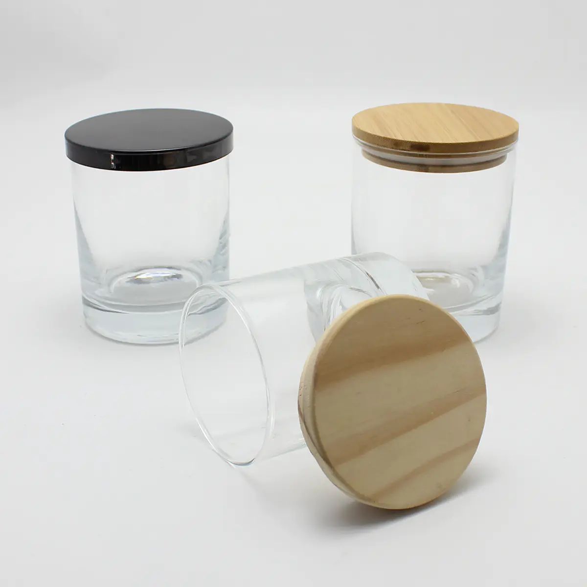 Clear Heavy Bottom Candle jars 240ML 340ML capacity choice with airtight bamboo lid