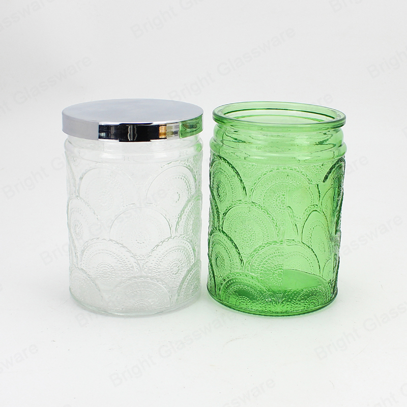 Round Shining Candle Jar with Embossed Glass Lid And Label For Candle Making DIY Craft