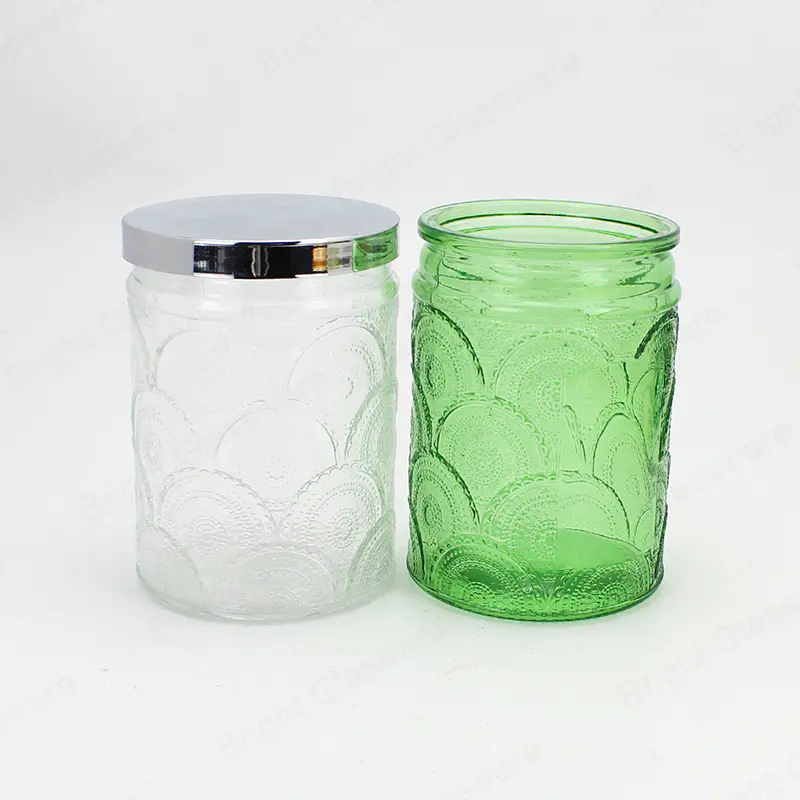 Pot de bougie brillant rond avec couvercle en verre gaufré et étiquette pour la fabrication de bougies bricolage