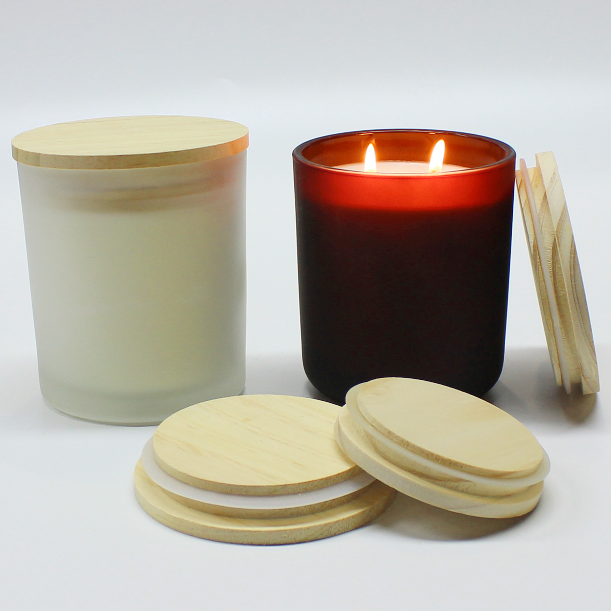 Vente en gros de couvercles en bois de forme ronde personnalisée avec différentes tailles pour pots de bougies