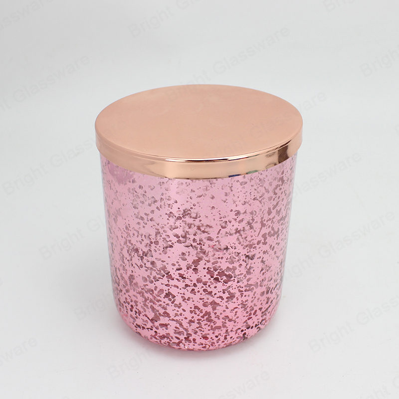 Pot de bougie en verre électroplaqué rose moderne en gros avec couvercle en or rose