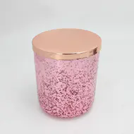 Moderno al por mayor rosa galvanizado vidrio jarra de vela con tapa de oro rosa