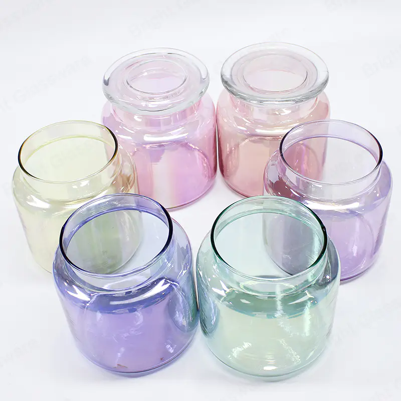 バルクラグジュアリー虹色メッキガラス瓶、キャンドル作りまたは貯蔵食品用のマルチ蓋付き