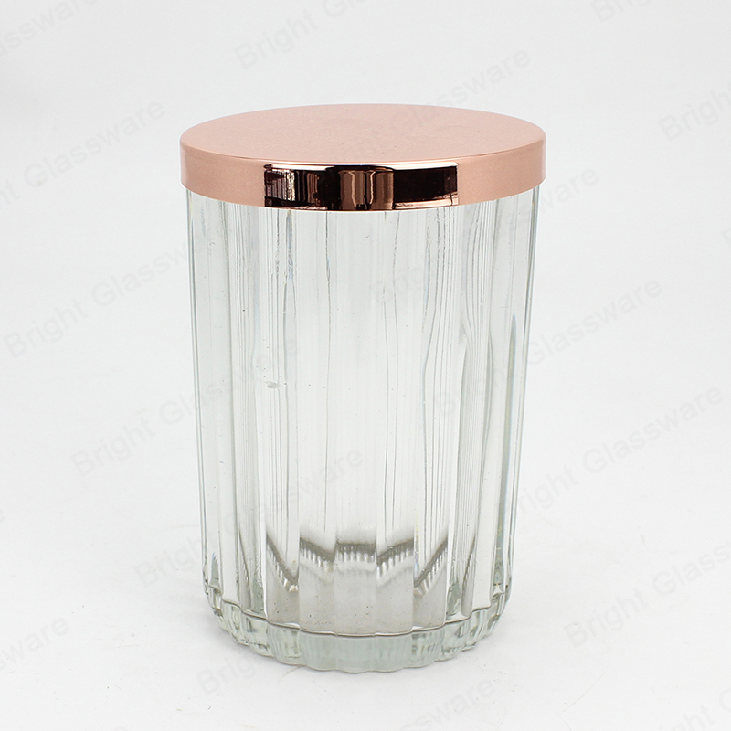 Decorative Candle Jars 400ml Stripe Red Glass Candle Vessels with Zinc Alloy Lid