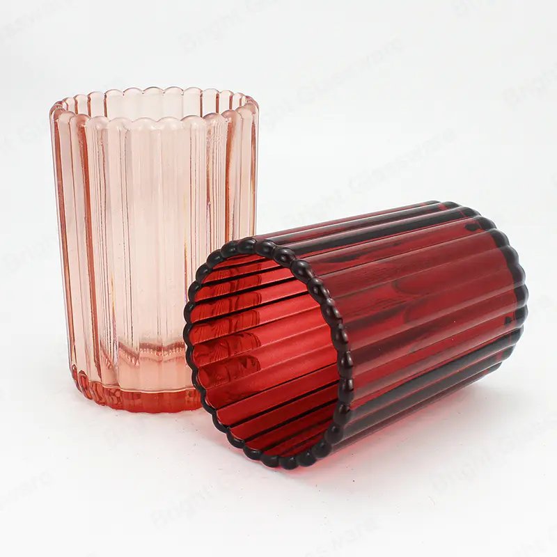 装飾キャンドルジャー 400ml ストライプ赤いガラスキャンドル容器亜鉛合金蓋