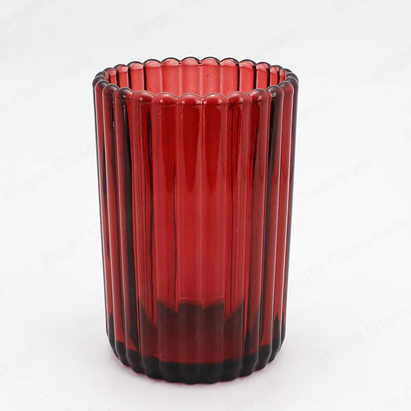 装飾キャンドルジャー 400ml ストライプ赤いガラスキャンドル容器亜鉛合金蓋