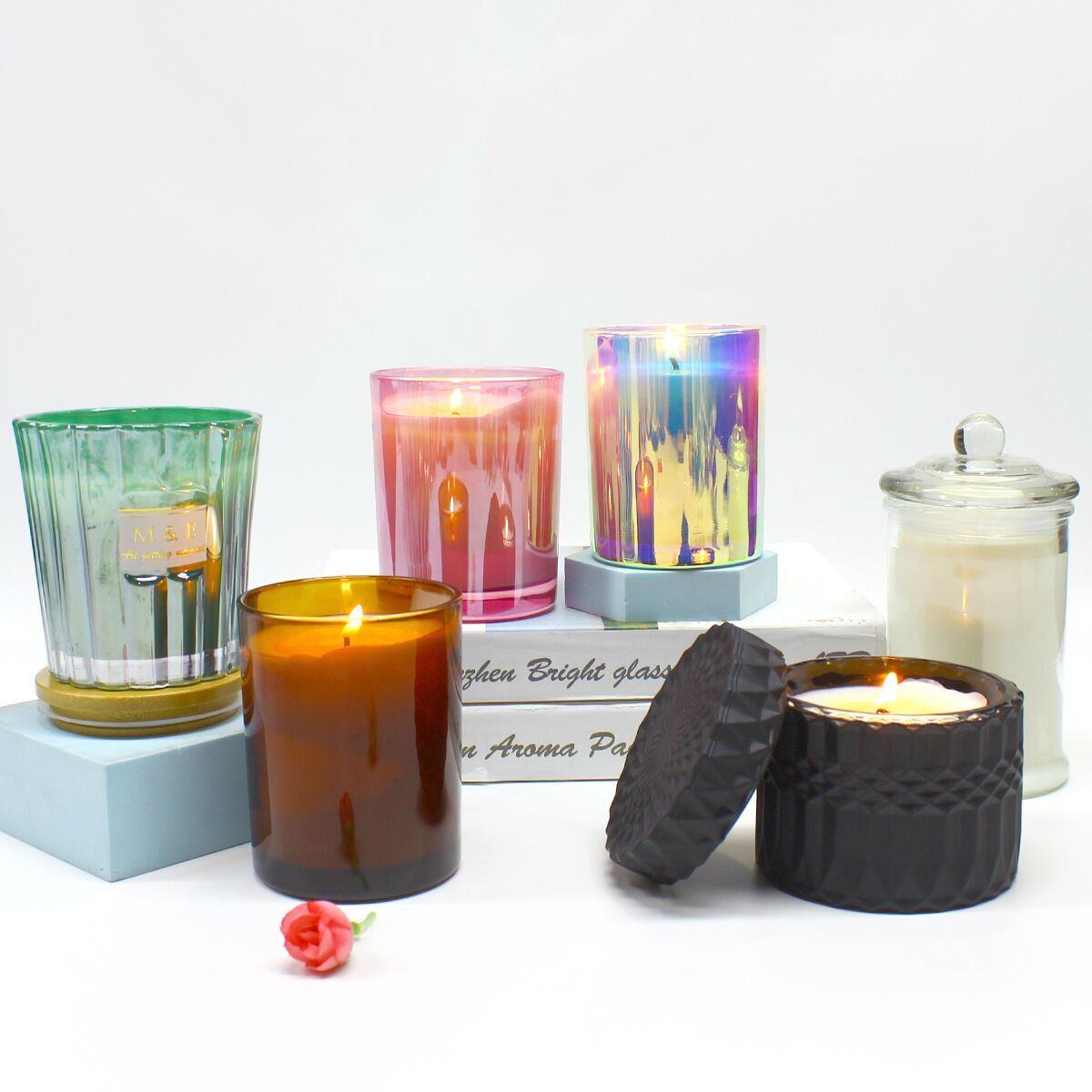Cambridge Holgram glass candle jar|Relax and feel happy 
