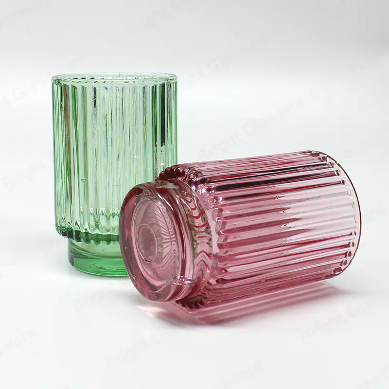 卸売ストライプレッドピンクストライプキャンドルガラス瓶、重いベース