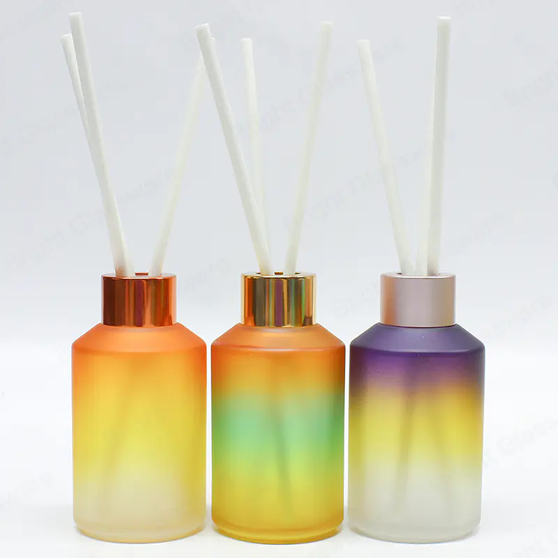 Gradient Color Glass Deffuser Bottle Round Diffuser Jars with Gold Caps Set 