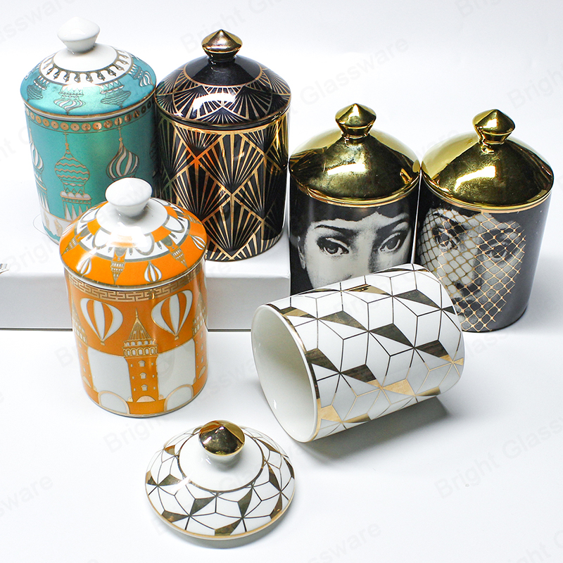 Contenedores de velas de arcilla cerámica nórdica frascos de velas vacíos con tapas para la fabricación de velas