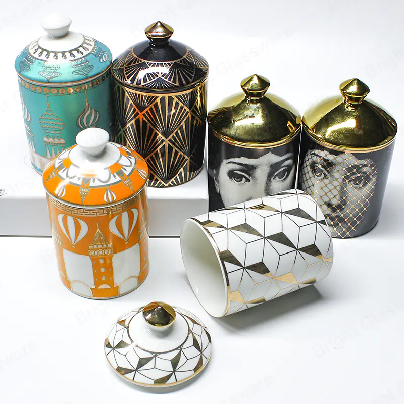 北欧の陶磁器の粘土のろうそくの容器はろうそくを作るためのふたが付いている空の蝋燭の瓶