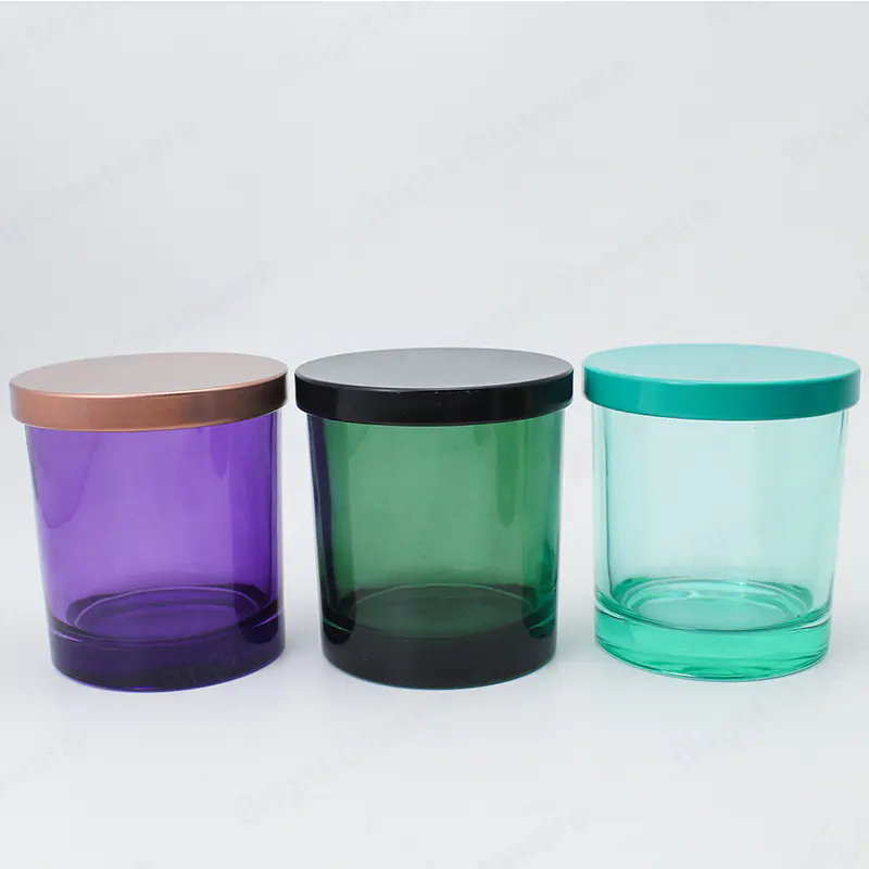 8oz圆形容器绿色玻璃蜡烛罐，带木制金属盖