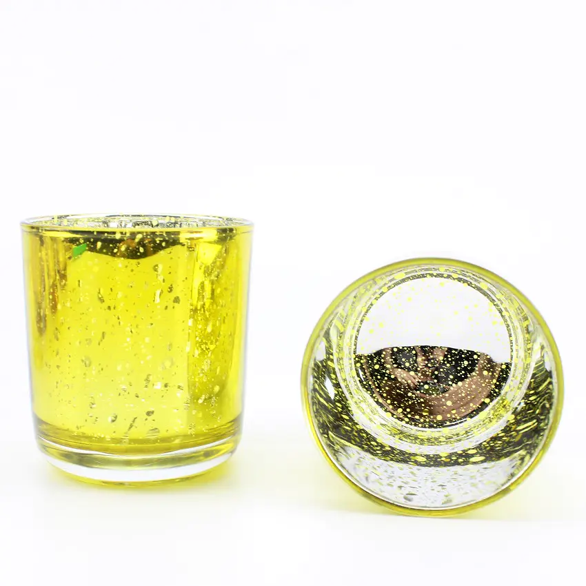 Pot de bougie en verre de base incurvé en or galvanisé de luxe pour la décoration de la maison