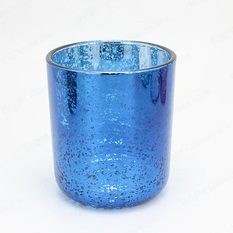 Nueva llegada base curva azul galvanoplastia jarra de vela de vidrio para decoración navideña