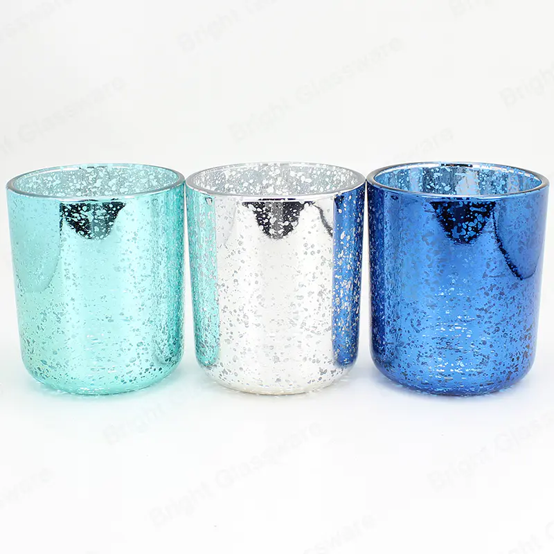 新到货弧形底座蓝色电镀玻璃蜡烛罐，用于节日装饰
