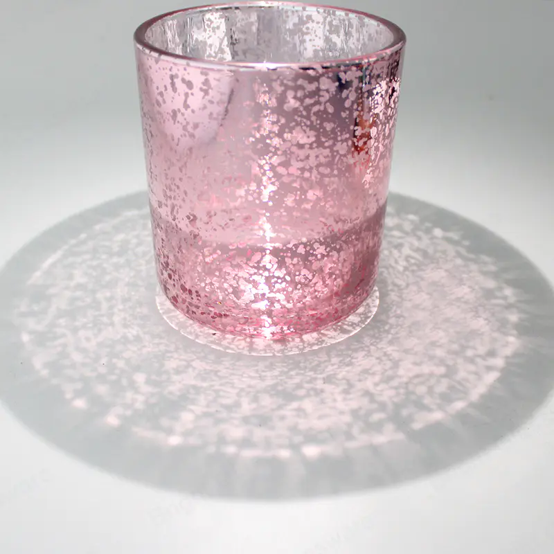 最热门豪华粉红色剑桥中型全息图玻璃蜡烛罐，带定制盖
