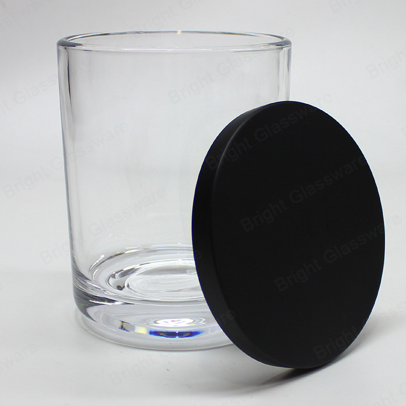 Hot Sale 30oz Curved Base Clear Glass Candle Jar with Black Metal Lid for Candle Making
