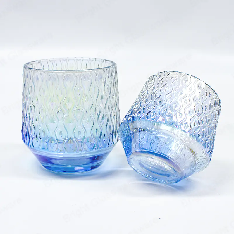 Venta al por mayor única franja azul fondo redondo personalizado frascos de velas vidrio para la fabricación de velas