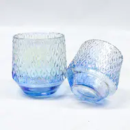 Wholesale Unique Blue Stripe Round Bottom Custom Candle Jars Glass for Candle Making