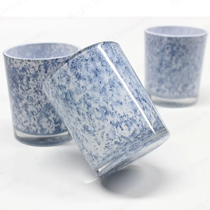 Nuevo diseño brillante Patrón azul cilindro personalizado frascos de velas para la decoración del hogar