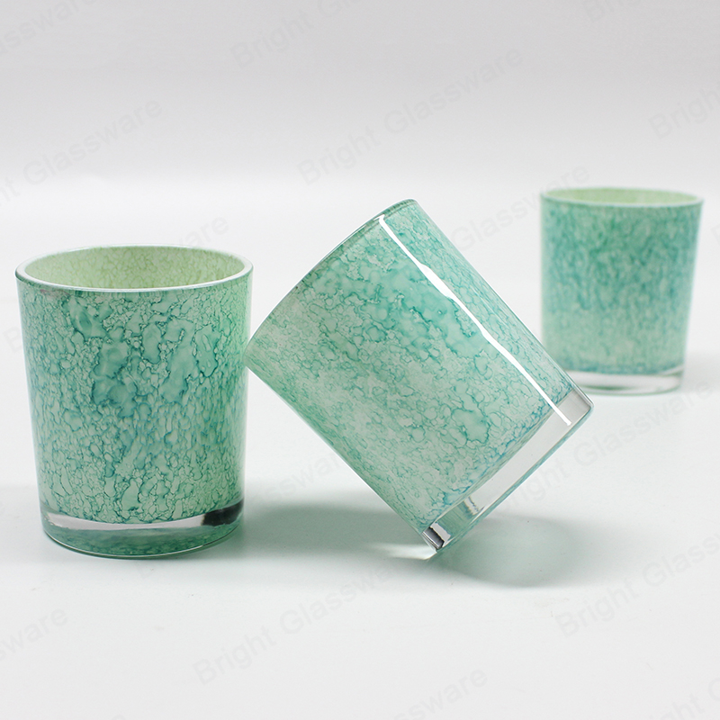 Bright Thick Bottom Spraying Green Pattern Cylinder Candle Jars Supplier for Sale