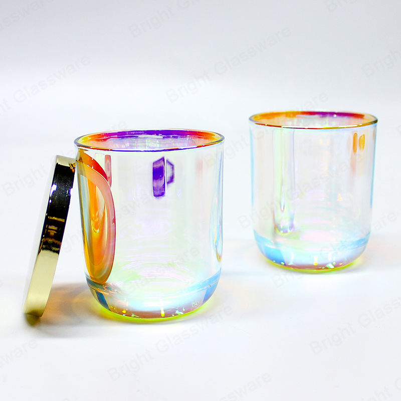 Small Size Curve Base Electroplated Iridescent Custom Candle Jars with Lids