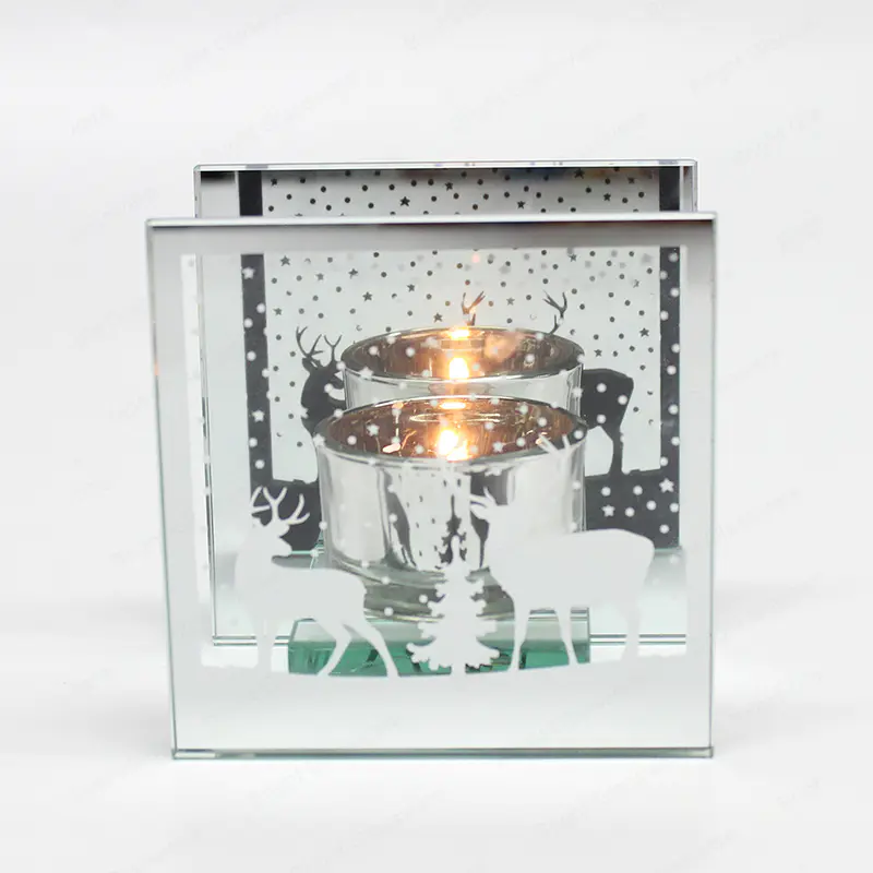 Romántico transparente personalizado cuadrado tealight glass candle holder para la decoración del hogar
