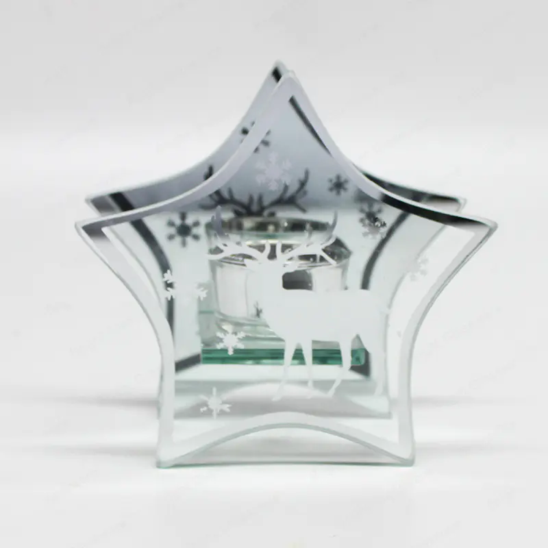 中国ティーライトカップバルクスター型ガラスキャンドルホルダーサポートカスタムロゴ