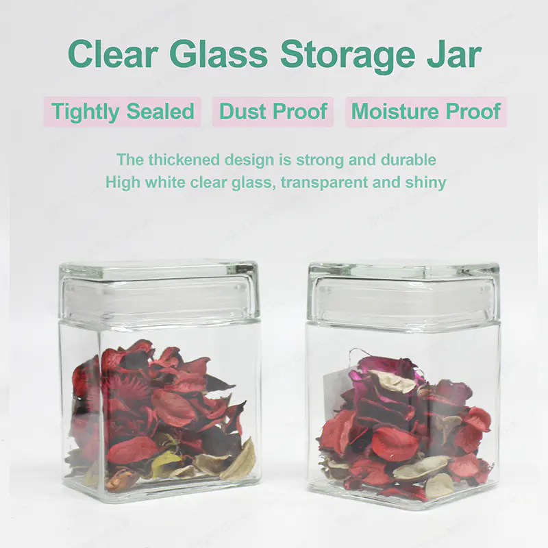 Contenedores de almacenamiento de galletas de gran tamaño Frasco de almacenamiento de vidrio cuadrado transparente con tapa