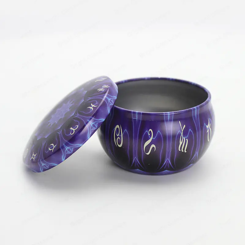 Color púrpura vacío personalizado 3oz Mini frasco de vela de estaño al por mayor con tapa