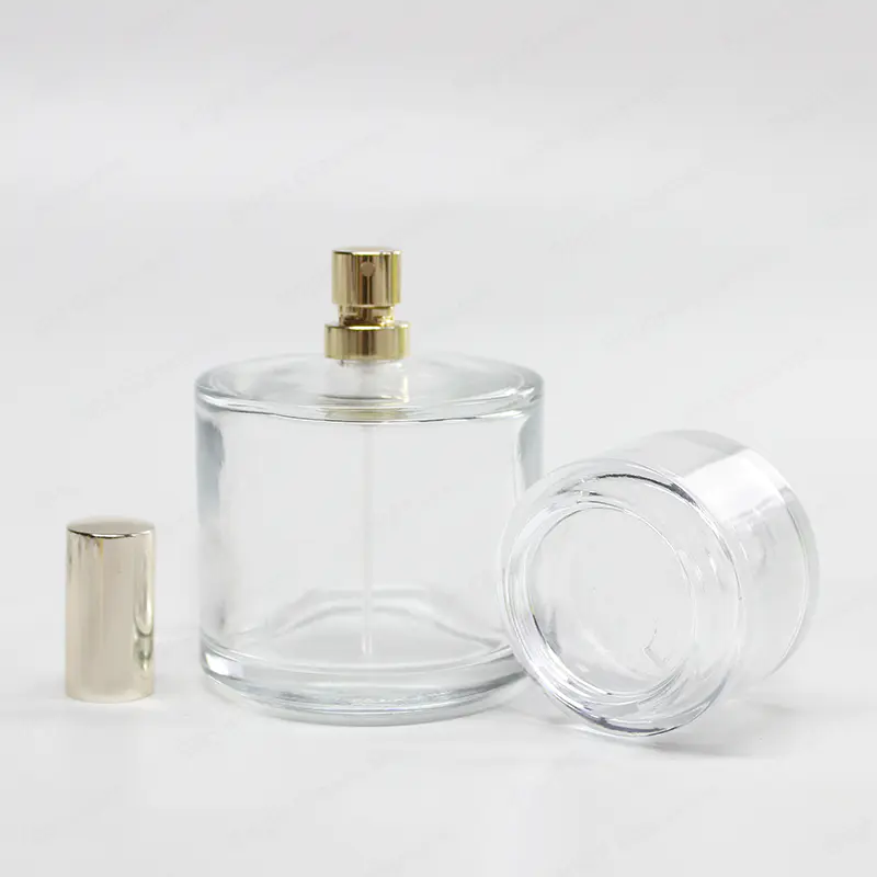 高品质30ml 50ml 100ml玻璃圆形空香水瓶，带金色喷雾头