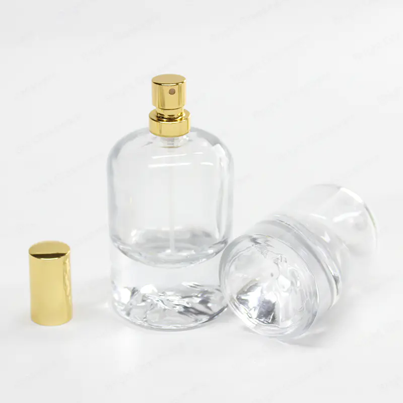 Grossiste en gros Flacon de parfum en verre de base lourd personnalisé avec tête de pulvérisation d’or