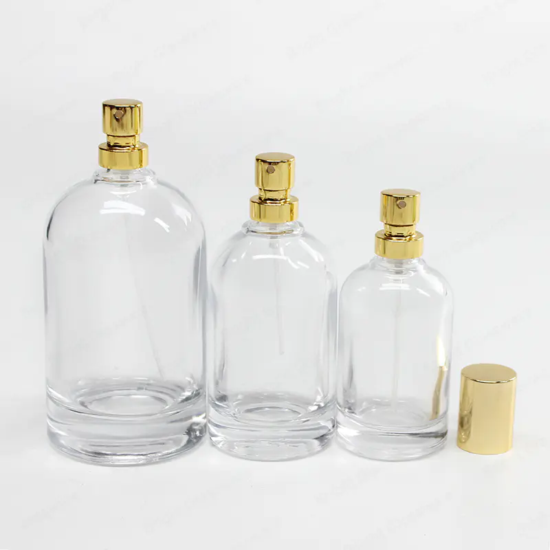 定制圆形经典透明玻璃空水晶香水瓶，底部厚