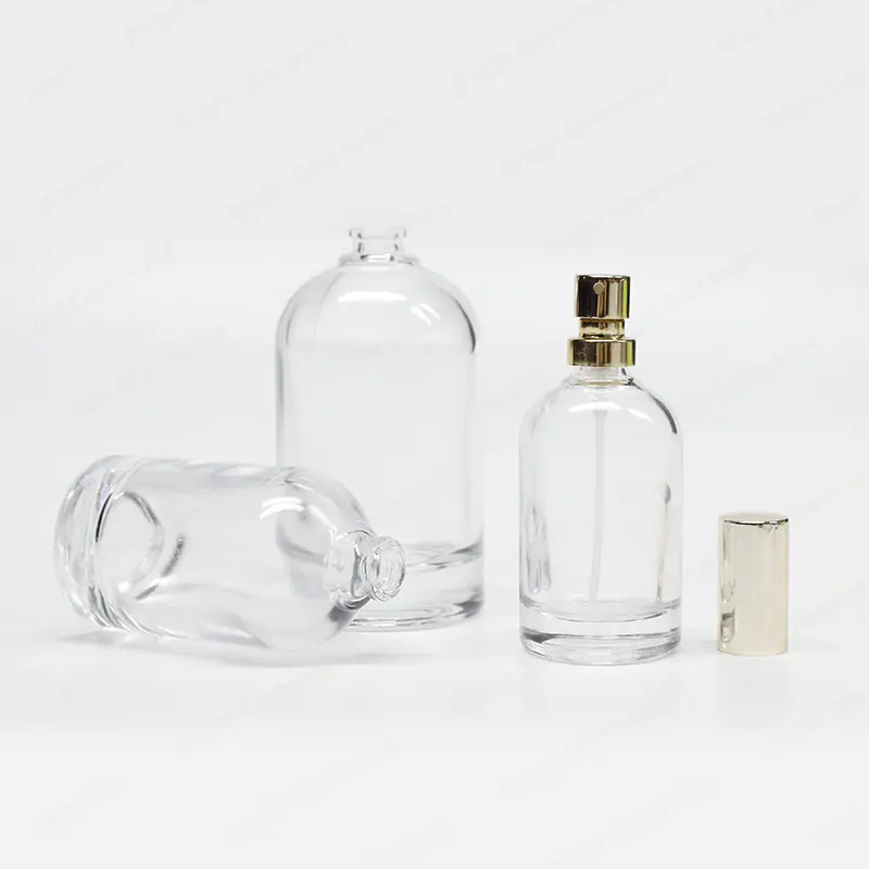 定制圆形经典透明玻璃空水晶香水瓶，底部厚