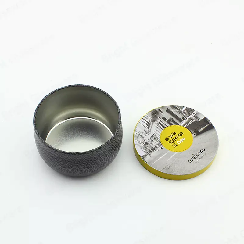 Элегантная черная круглая металлическая жестяная коробка для свечей с индивидуальной печатью