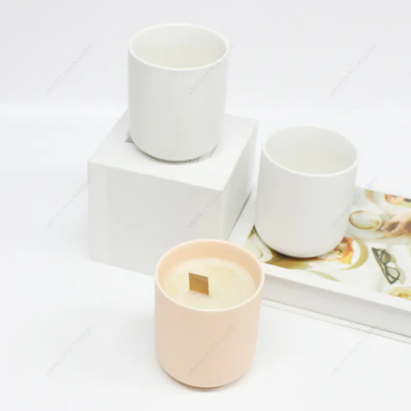 Tarro de vela de cerámica mate amarillo blanco de alta calidad para la fabricación de velas
