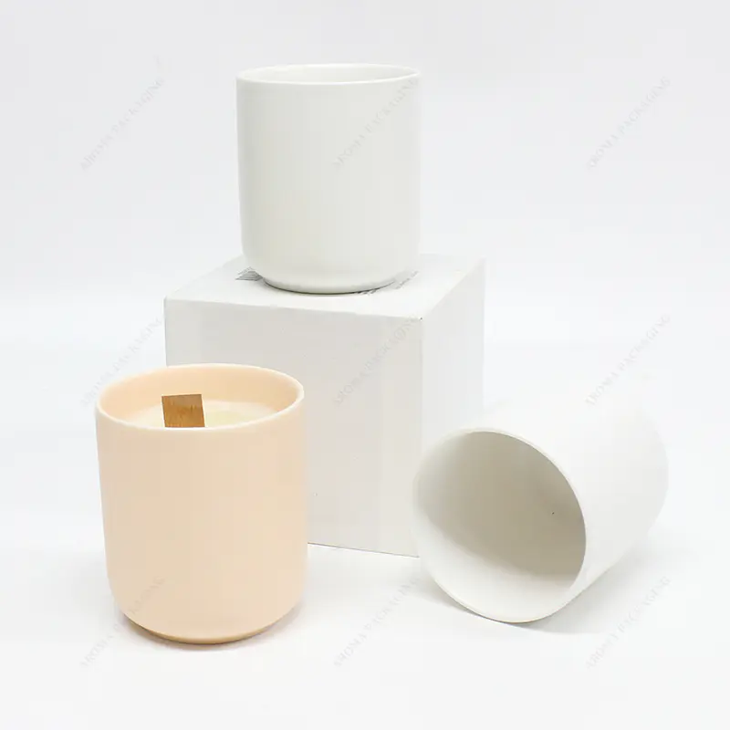 高品质白黄色哑光陶瓷蜡烛罐，用于蜡烛制作