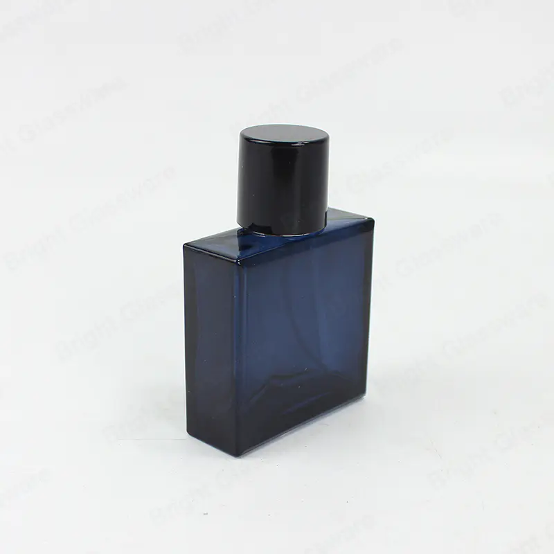 スキンケア用のキャップ付き新しいカスタムロゴスクエアブルーブラックガラス香水瓶