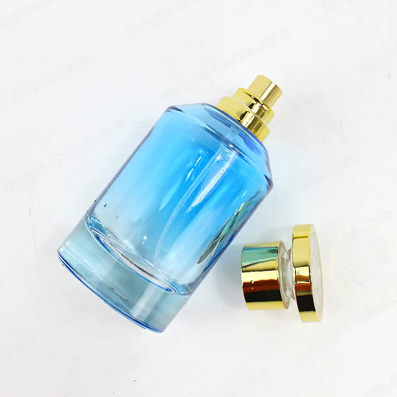 Alta calidad redonda gruesa fondo negro azul botella de perfume de vidrio con tapa para el cuidado de la piel