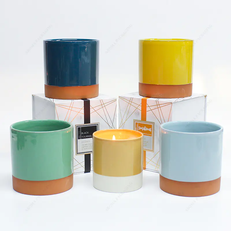 光滑表面喷雾彩色圆形陶瓷蜡烛罐蜡烛的免费样品