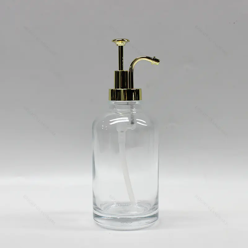 Muestra gratuita 500ml Luxury Pump Shampoo Bottle Glass Lotion Bottle con bomba de metal