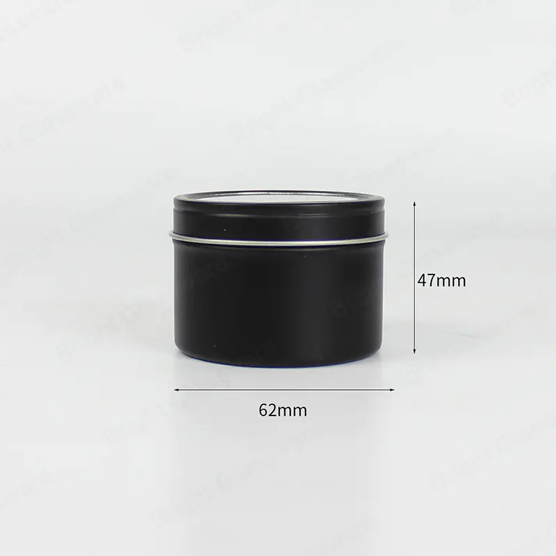 Tarro redondo de vela de estaño negro 62mm * 47mm GJT050 con tapa de anillo de goma incorporada