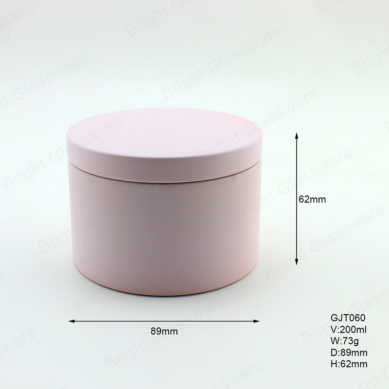 Круглая матовая розовая жестяная банка для свечей 89 мм * 62 мм GJT060 с металлической крышкой