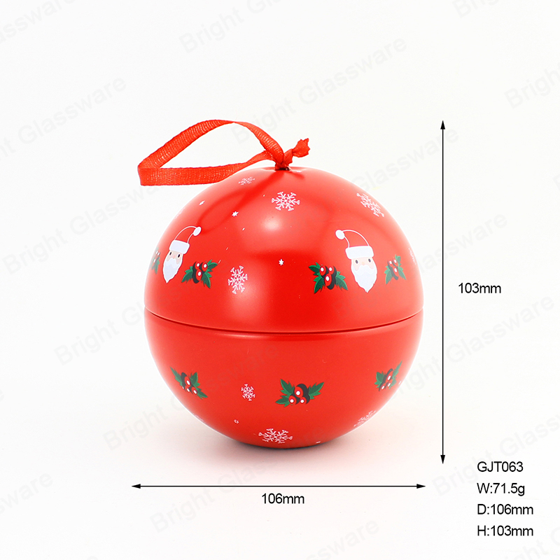 Sphere Shape Red Tin Candle Jar 106mm*103mm GJT063 With Custom Pattern