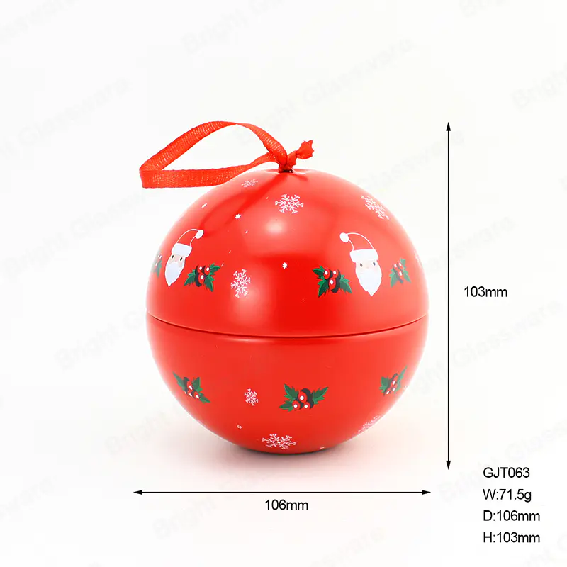 球の形赤い錫の蝋燭の瓶106mm*103mm GJT063 カスタムパターン付き