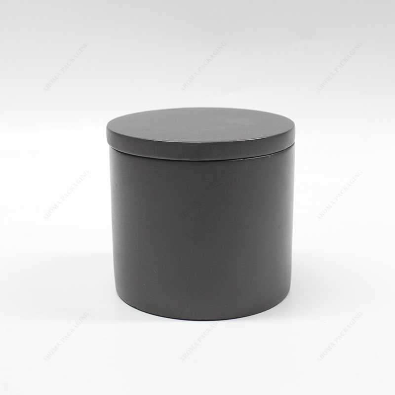 Soy Wax Concrete Candle Jar Round Black Matte Candle Holder with Lid
